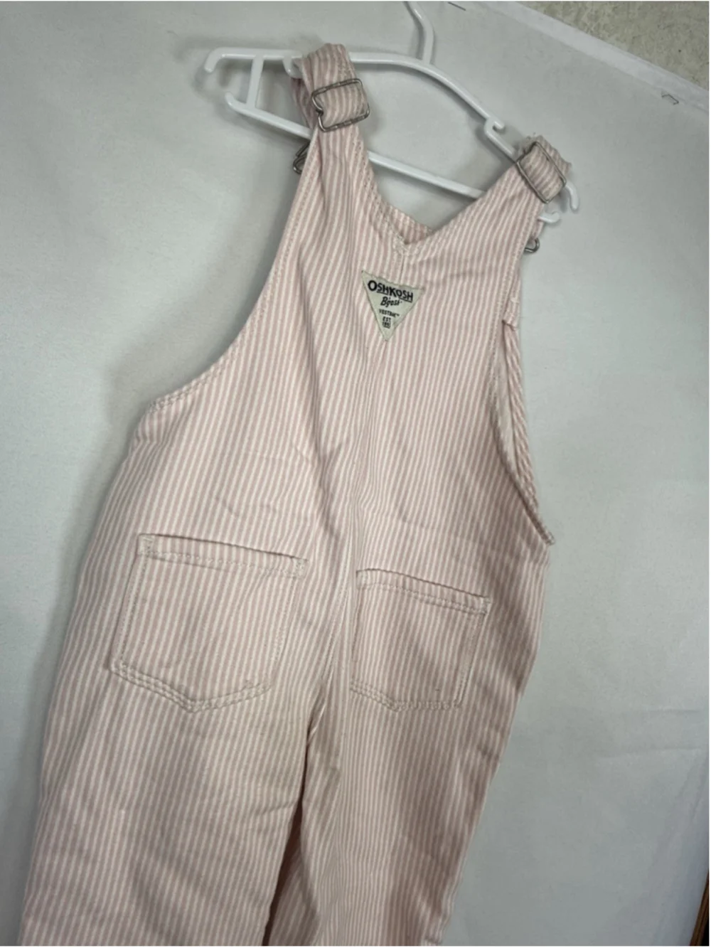 Oshkosh B’Gosh Pink Overalls 4T Toddler Pink & White Stripe EUC